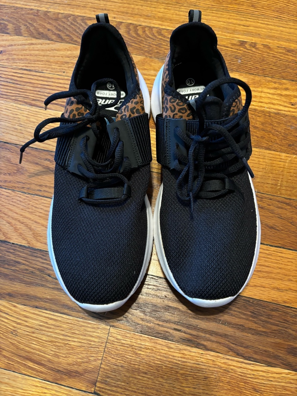 Black Knit Sneakers with Leopard Accent